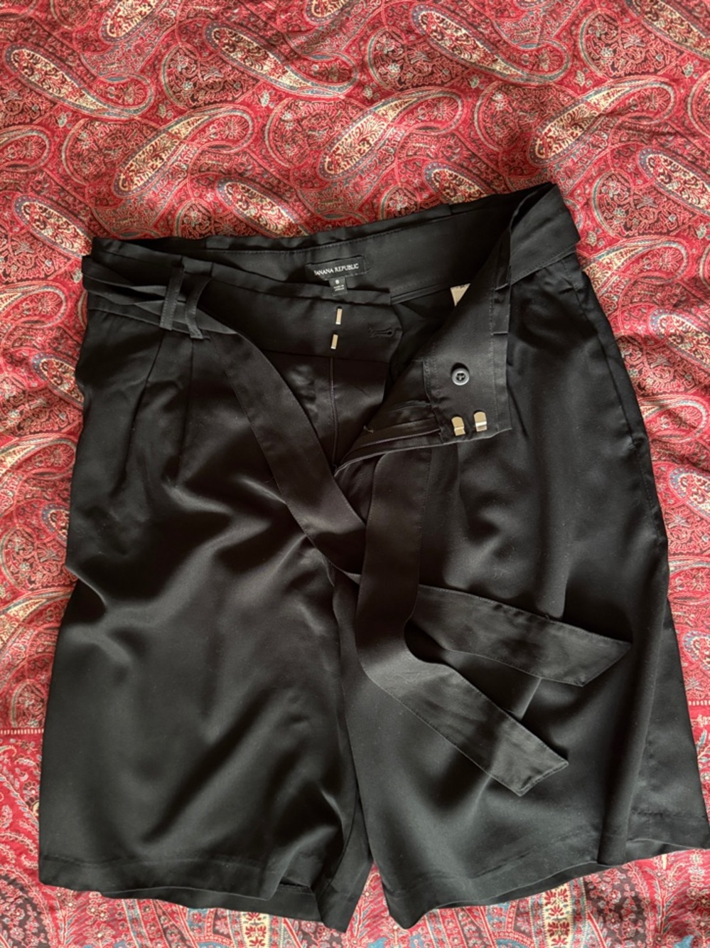 Banana Republic Black Satin Tie-Waist Bermuda Shorts